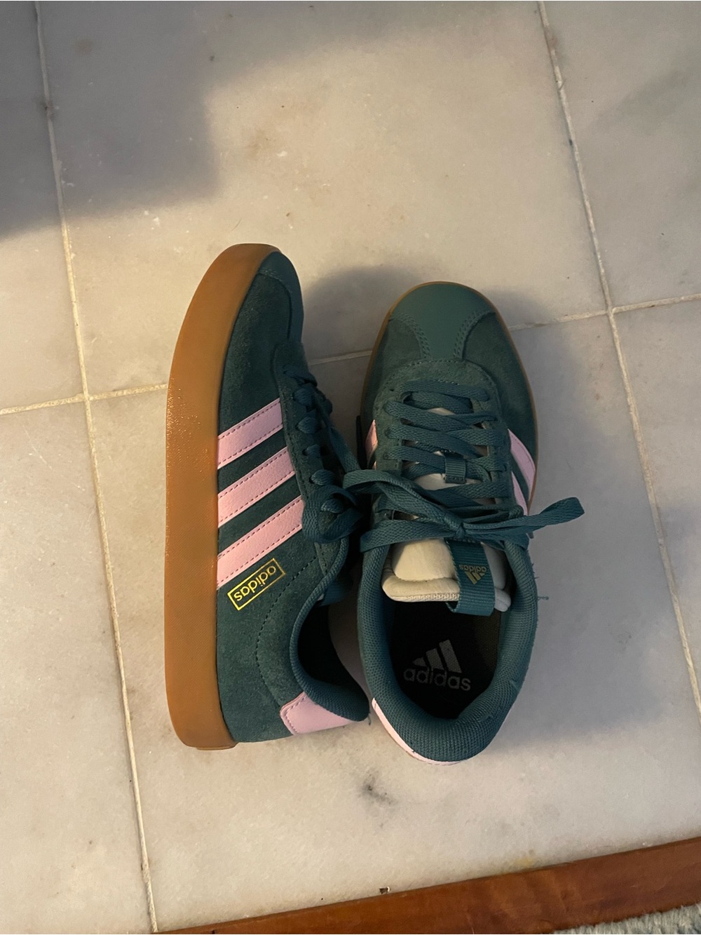 adidas Women's Dark Green Sneakers with Pink Stripes